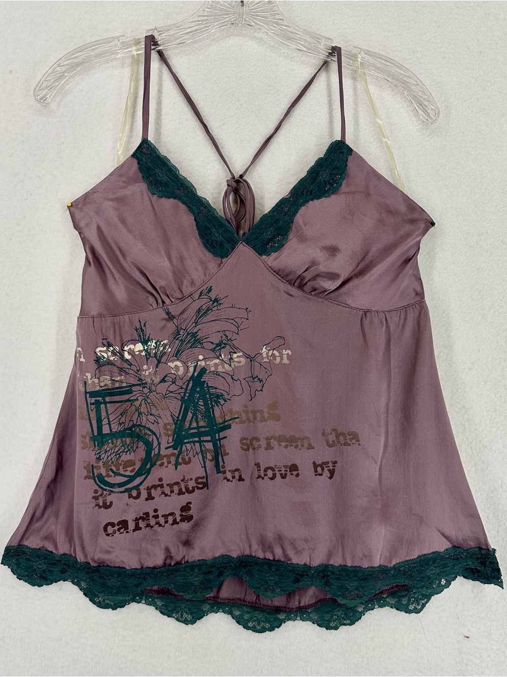 Vintage 100% Silk Lace Graphic Cami Top Women’s XS T1 Mauve Y2K